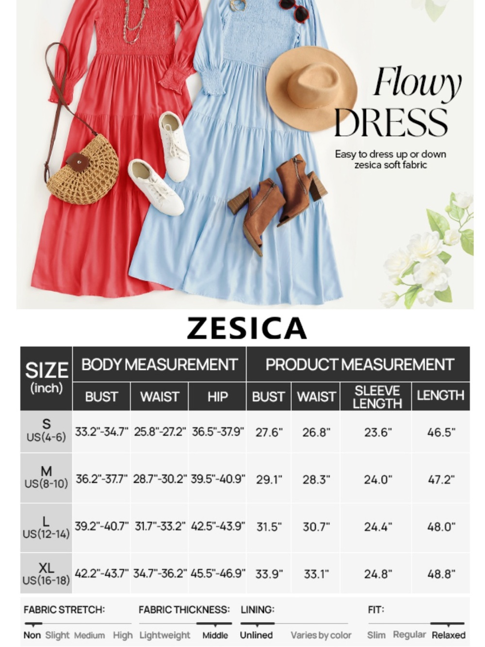 NWOT! (Size M) ZESICA Women's Casual Long Sleeve Dress - Picture 3 of 7